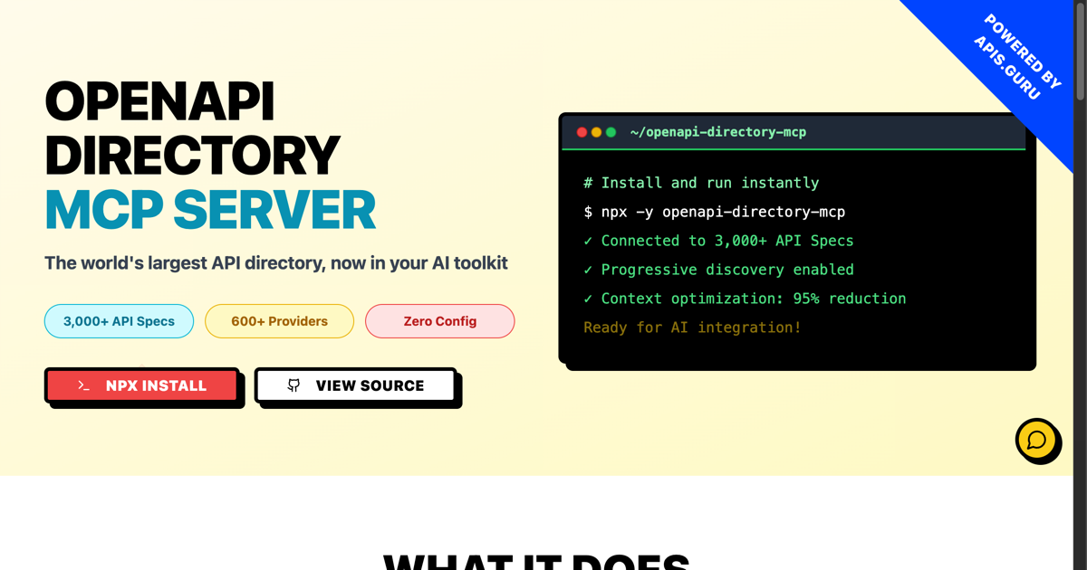 OpenAPI Directory MCP Server - 3,000+ API Specs for AI Integration